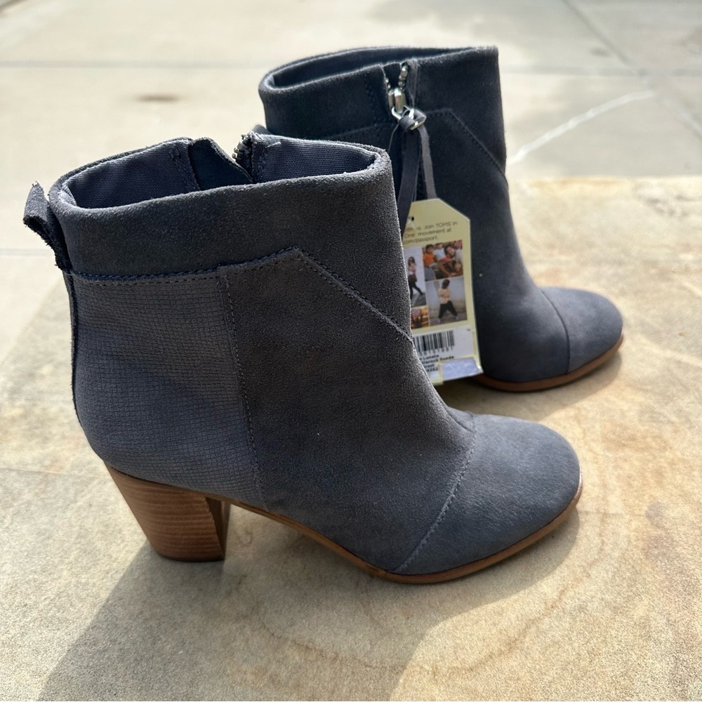 Toms Boots Women’s 6.5 Lunata Suede Leather Gray Heeled Booties NWT